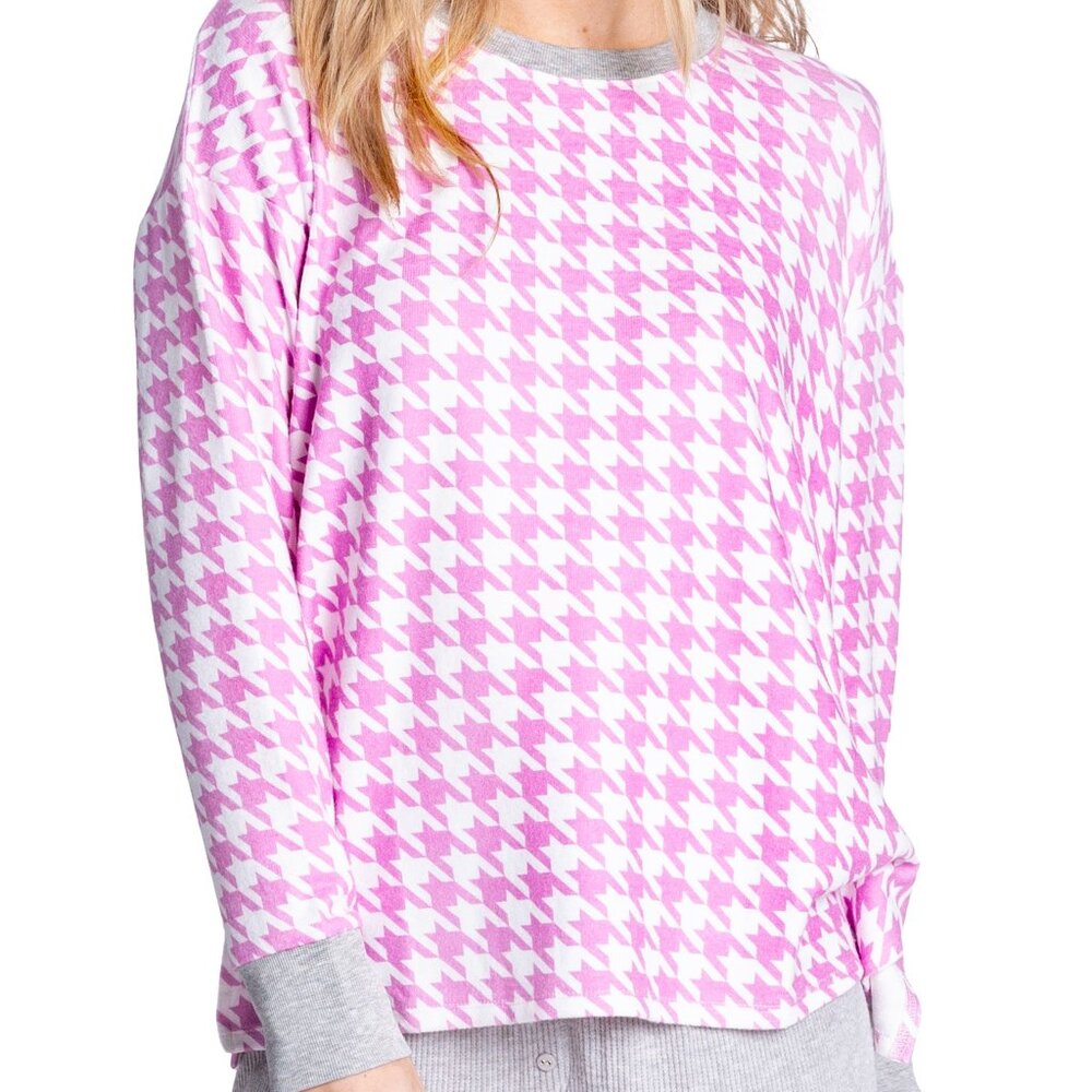 NWT PJ Salvage Houndstooth Long Sleeve Pullover Sz M Purple/Ivory $62